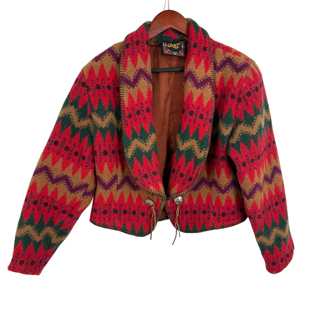 Circle T Womens Sz Medium 100% Wool Aztec Western Jacket Coat Shirt Top Artsy - Picture 2 of 10